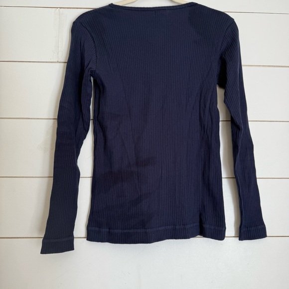 The Simple Folk 6 Organic Cotton Navy Blue Women's Ribbed Henley Top - Picture 7 of 7